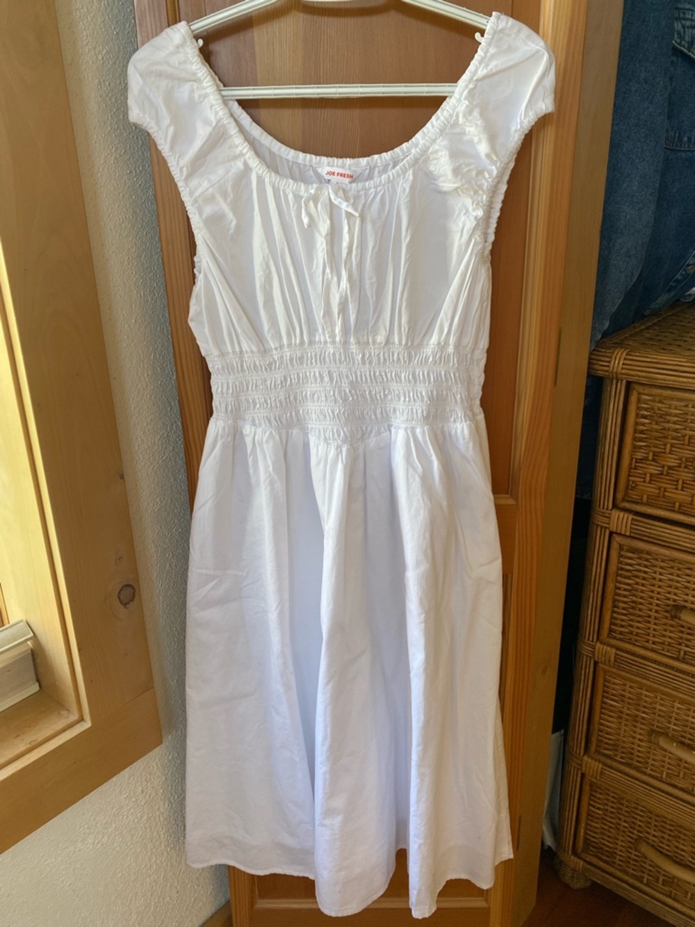 Joe Fresh White Smocked Waist Cap Sleeve Dress